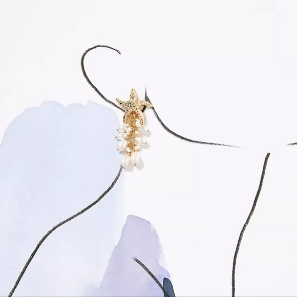 🔹 Piper k🔹Gold Starfish Freshwater Pearl Cluster Glass Stone Dangle Earrings ✨ - Picture 8 of 10